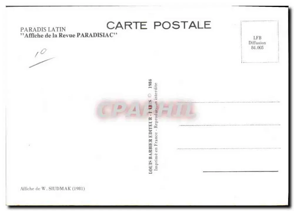 Paradis Latin — Cartel de la Revista Paradisiac — Editor Louis Barbier - Reverso