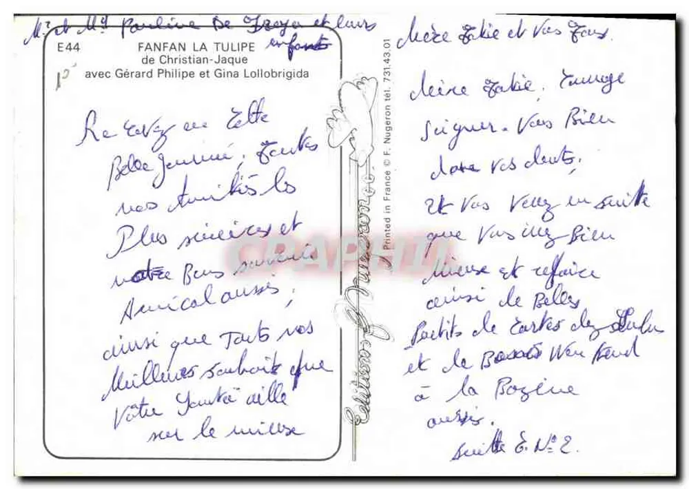 Fanfan la Tulipe — com Gérard Philippe e Gina Lollobrigida — Filmes Ariane-Filmsokor-Anato - Verso