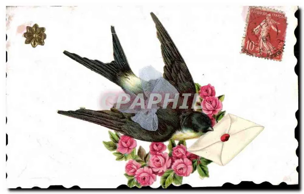 Vogel mit Brief — Rosen — Verleger nicht sichtbar - Vorderseite