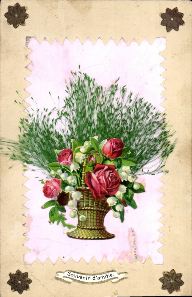 Bouquet de roses et de muguet — Souvenir d'amitié — éditeur non visible - Frente