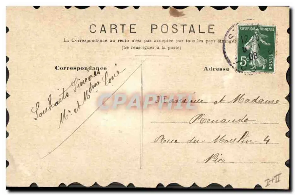 Violetas em um pote — Boa Ano — Carta postal francesa - Verso
