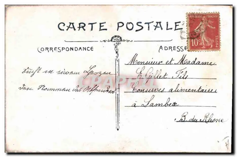 Flores e peixe — Carta postal francesa — editor desconhecido - Verso