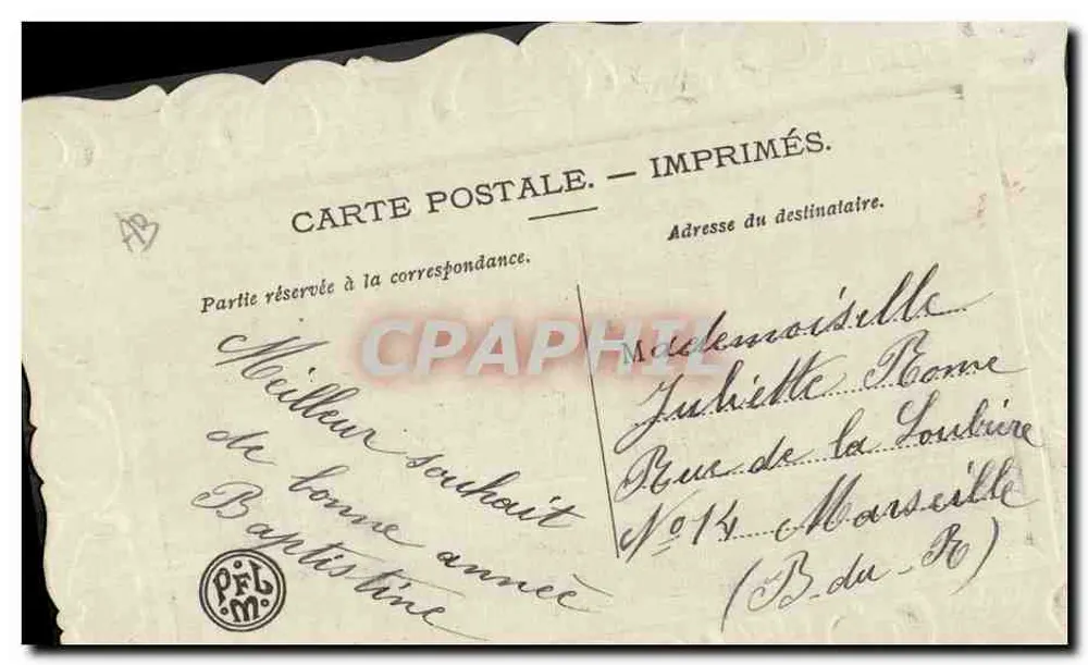 Vogel mit Blumen — Frohes Neues Jahr — Verlag P.F.L. Marseille - Rückseite