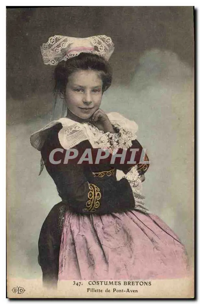 Niña de Pont-Aven — Trajes bretones — Editor ELD, n.º 347 - Anverso