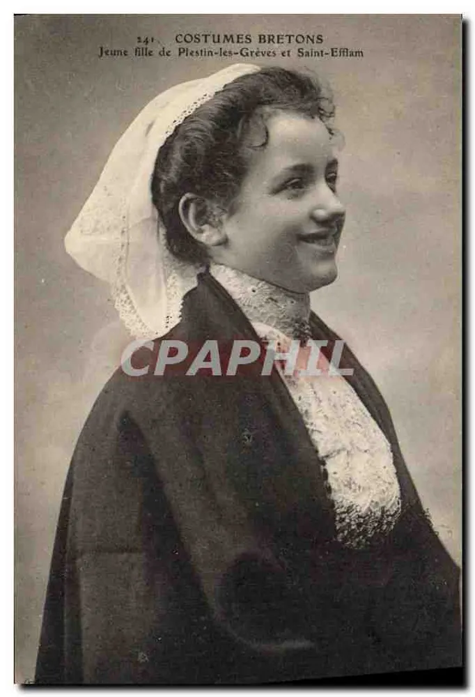 Junge Frau aus Plestin-les-Grèves und Saint-Efflam — BRETONISCHE TRADITIONSKLEIDUNG — n° 241 - Vorderseite