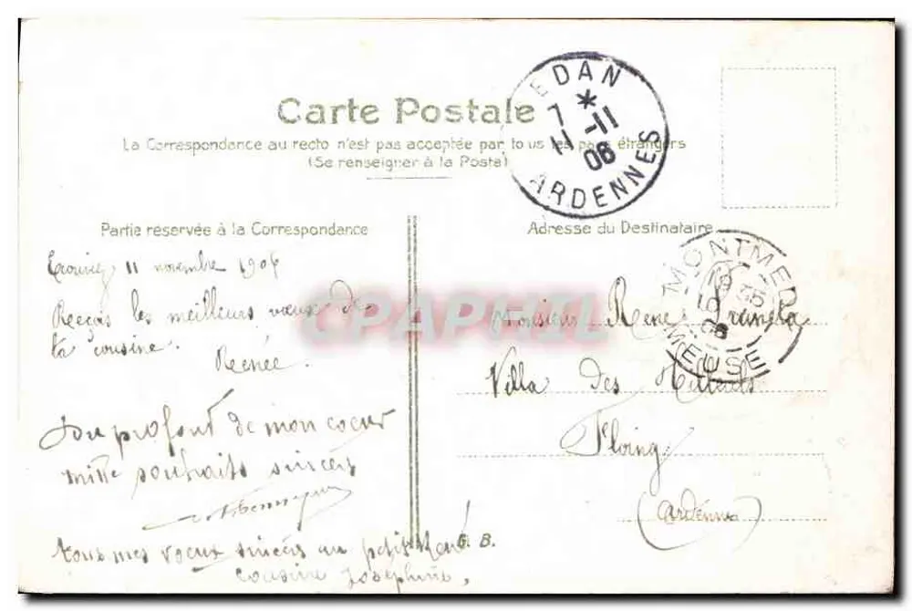 Buquê de myosotis — 'Bonne Fête!' — editor não visível, número de série não visível - Verso