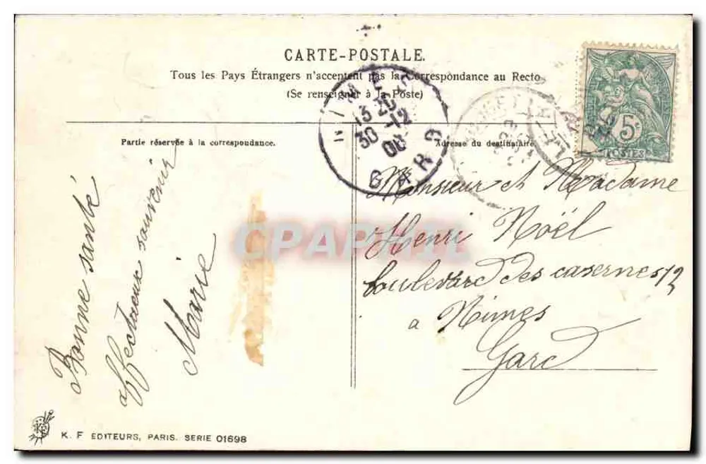 Bom Ano — folhas de trêfola e estrelas — K. F. Éditeurs, Paris, série 01698 - Verso