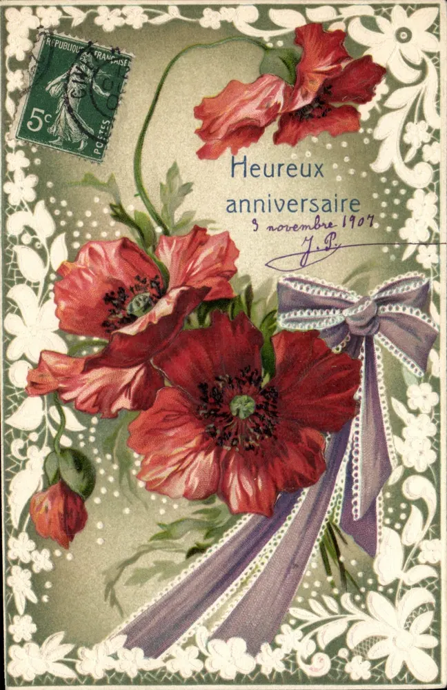 Flores de papoula — Aniversário — Editor desconhecido, número de série não visível - Frente