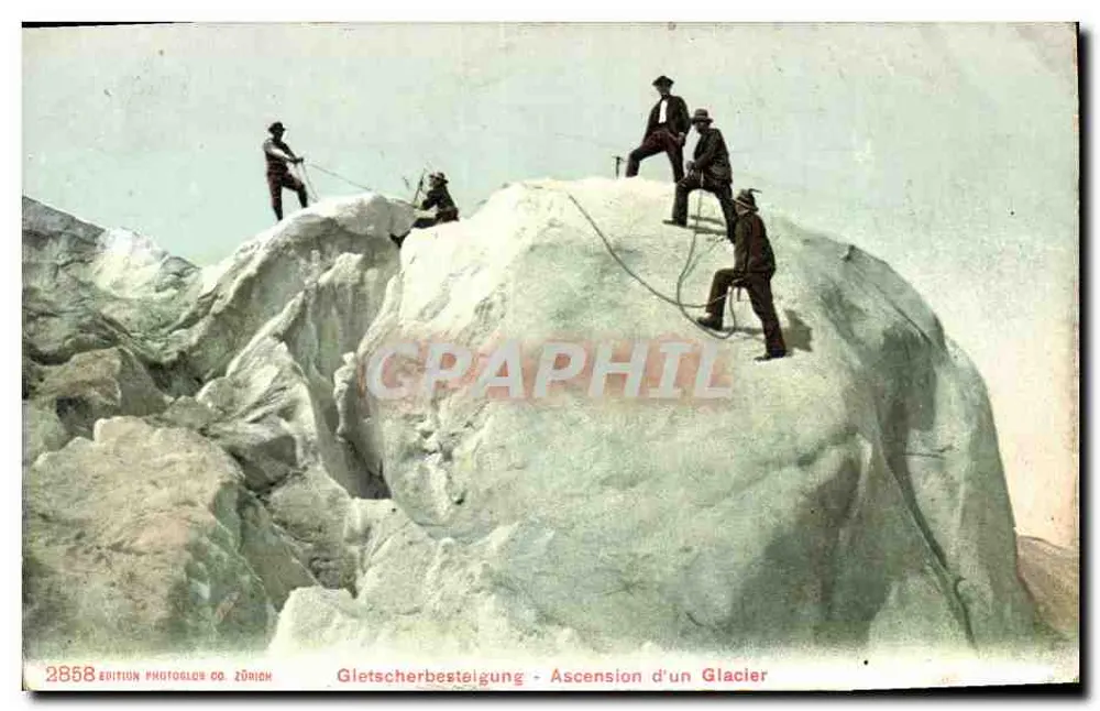 Wspinaczka na lodowiec — Gletscherbesteigung — Gletscherbesteigung — Wydawnictwo Photoglobe Co. Zürich n°2858 - Awers