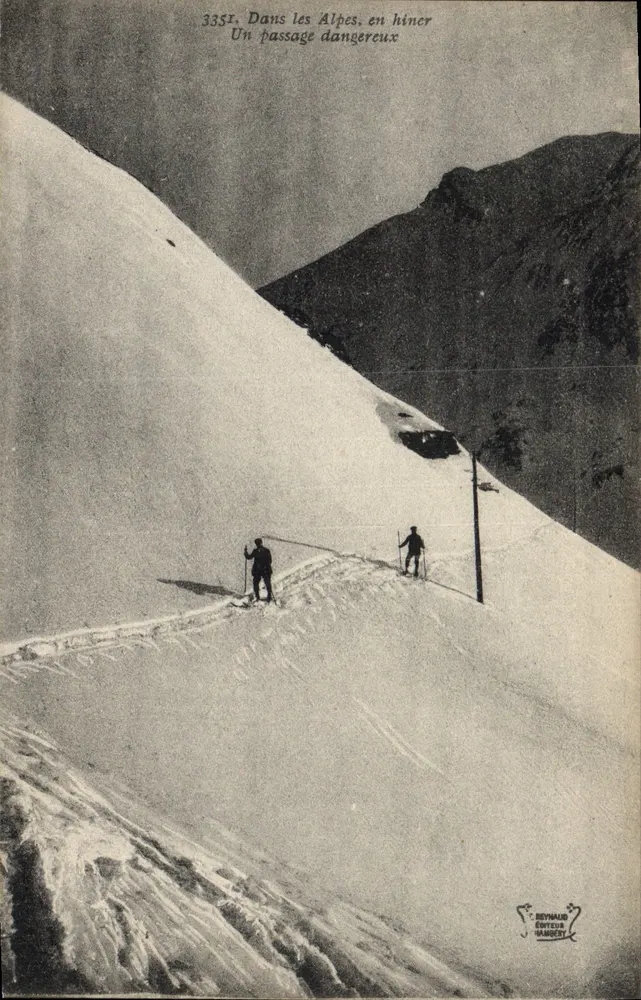 In den Alpen, im Winter — Ein gefährlicher Pass — C. Reynaud, Verlag, Nr. 335T - Vorderseite