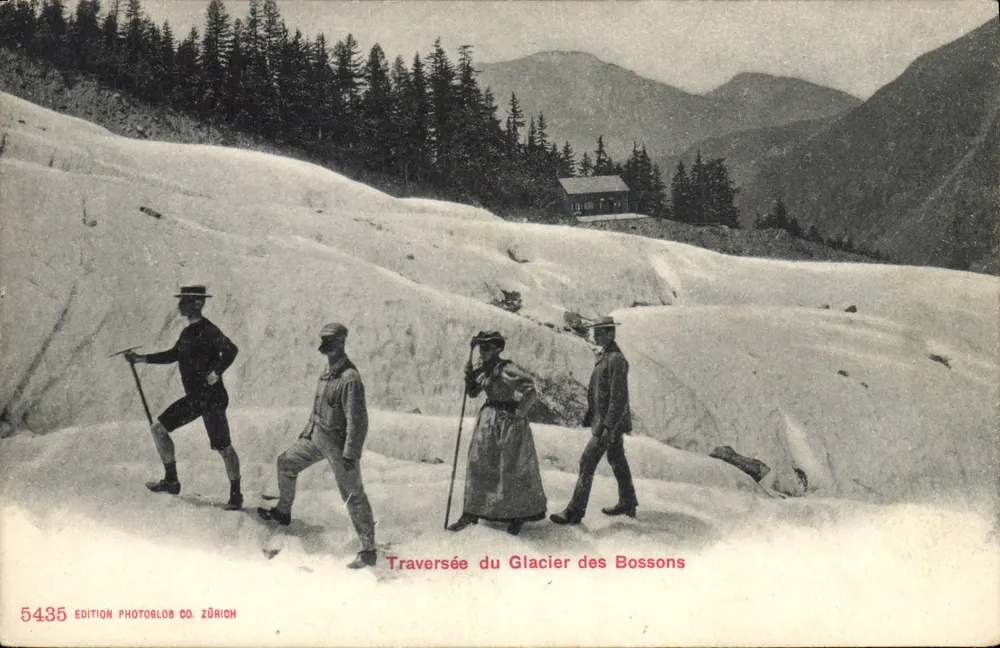 Überquerung des Glaciers des Bossons — Photoglob Co. Zürich, Nr. 5435 - Vorderseite
