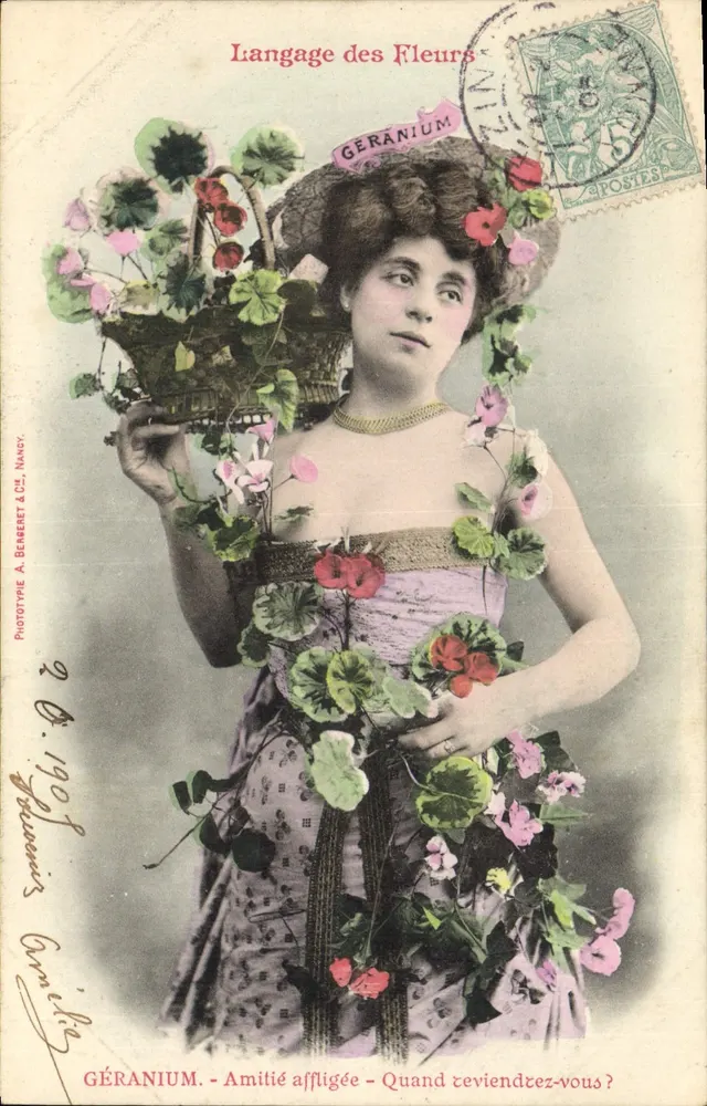 Mulher com gerânios — Fototipia A. Benmeret & Cie, Nancy — n°2 - Frente