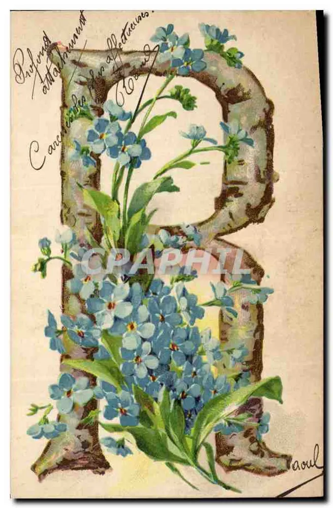 Blaue Blüten in einem Brief R — Verleger K. Verleger Paris, Seriennummer nicht sichtbar - Vorderseite
