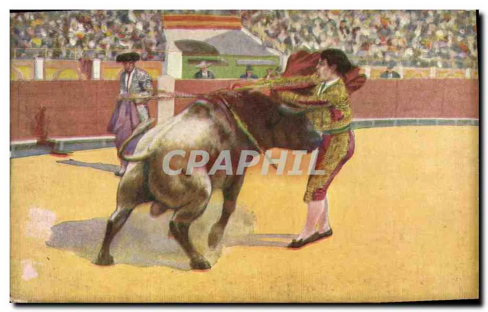 Toreador e touro — cena de corrida — Edições Victoria N. Cull Sakei, Barcelona, série N° 8 - Frente