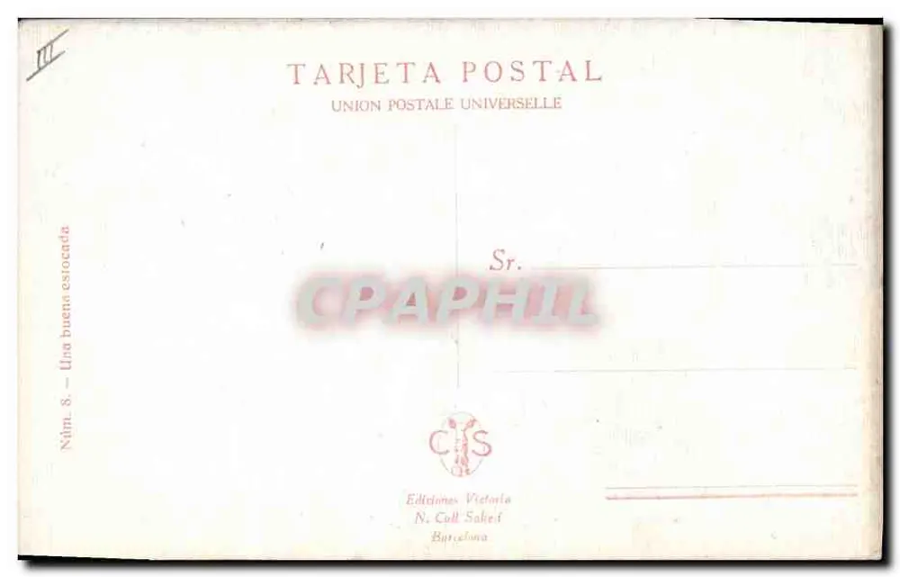 Toreador e touro — cena de corrida — Edições Victoria N. Cull Sakei, Barcelona, série N° 8 - Verso