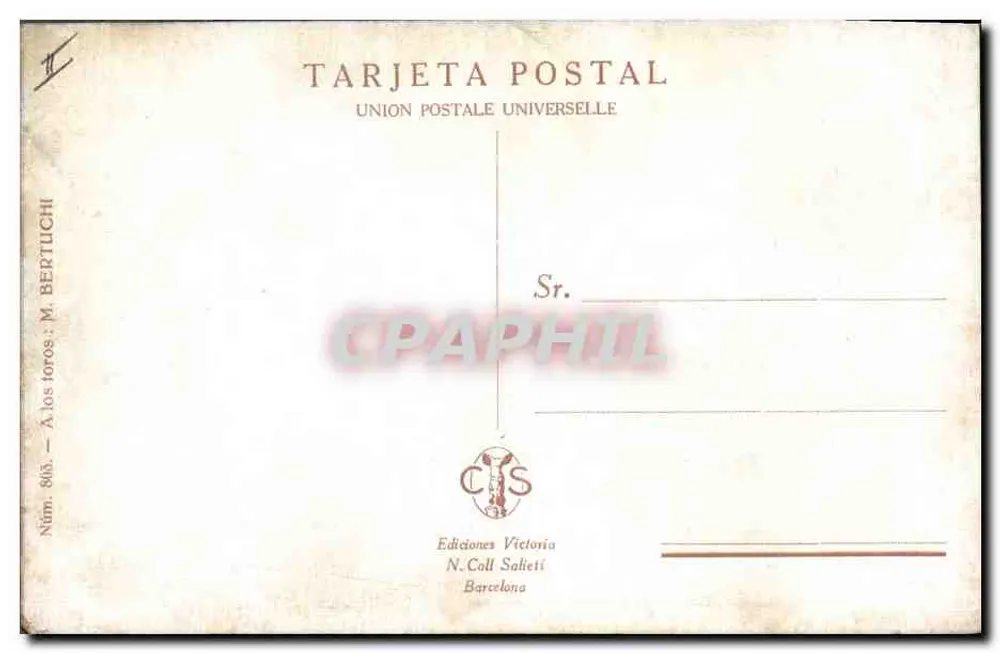 Festa dos touros — Edições Victoria N. Coll Saheti — N° 843 - Verso