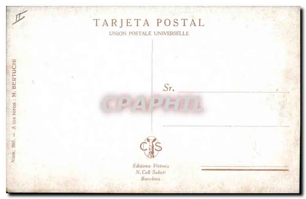 Festa dos touros — Edições Victoria N. Coll Salièti — N° 805 - Verso