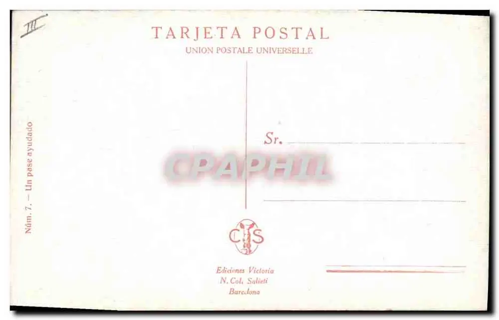 Torero e touro — espetáculo de corrida — Edições Victoria, N. Col. Suliet, Barcelona - Verso