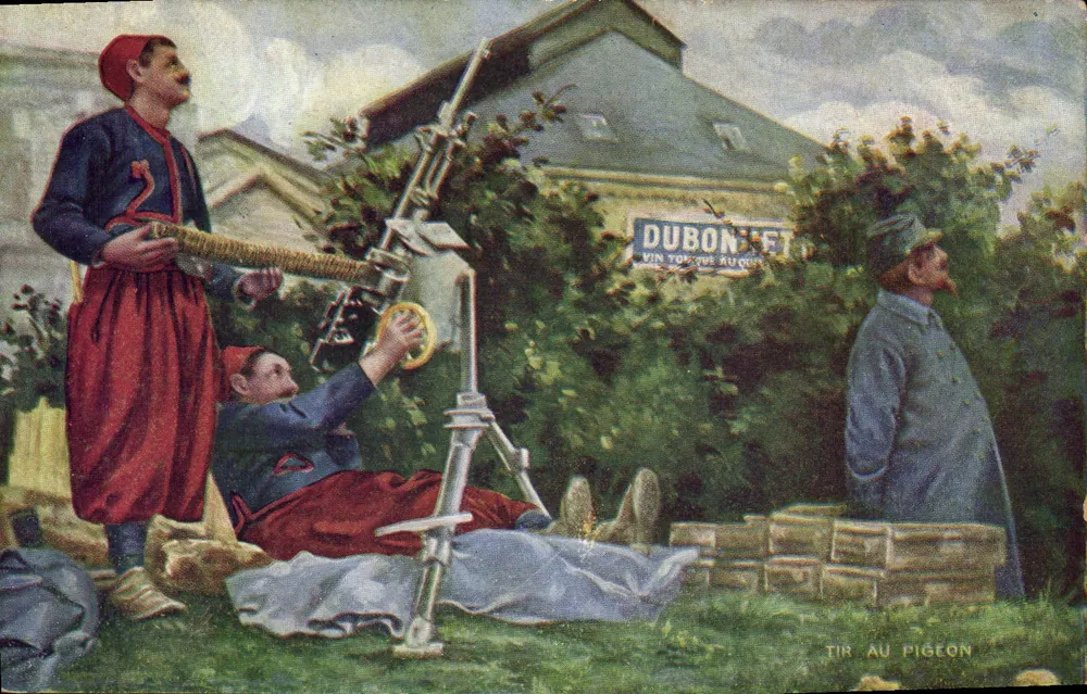 Tiro ao pombo — cena de tiro ao pombo — editor Dubonnet, n° de série 1914-1915 - Frente