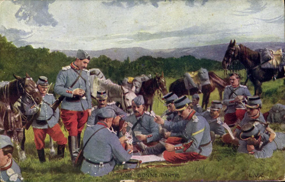 Deutsche Soldaten, die Karten spielen — Ein gutes Spiel — L.V.C. - Vorderseite