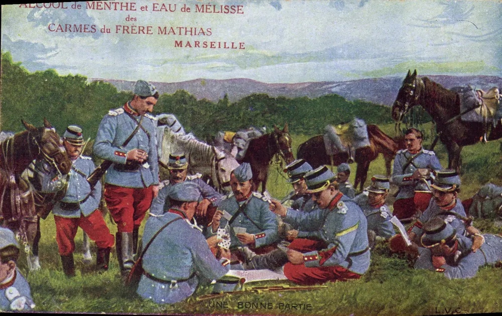 Soldaten in Blauem Uniform Karten Spielen — Ein Gutes Spiel — Bruder Mathias, Marseille - Vorderseite
