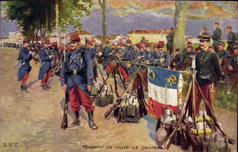 Soldados em parada — A bandeira — L.V.C. - Frente