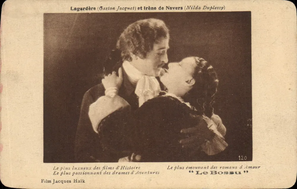 Lagardère (Caston Jacquet) und Irène de Nevers (Nilda Duplessy) — Szene aus dem Film « Le Bossu » — Jacques Haïk - Vorderseite