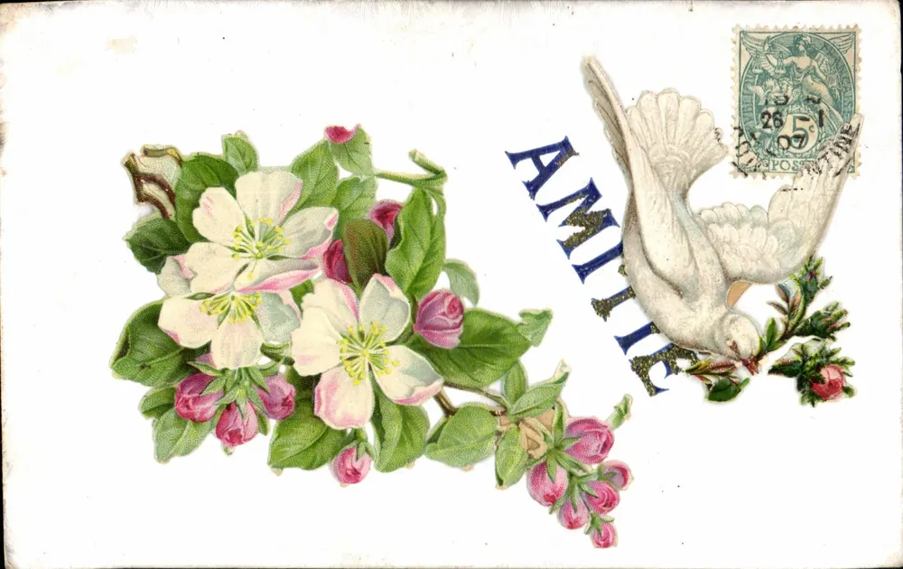 Flores de maçã e pomba — Amizade — editor não visível, número de série ilegível - Frente