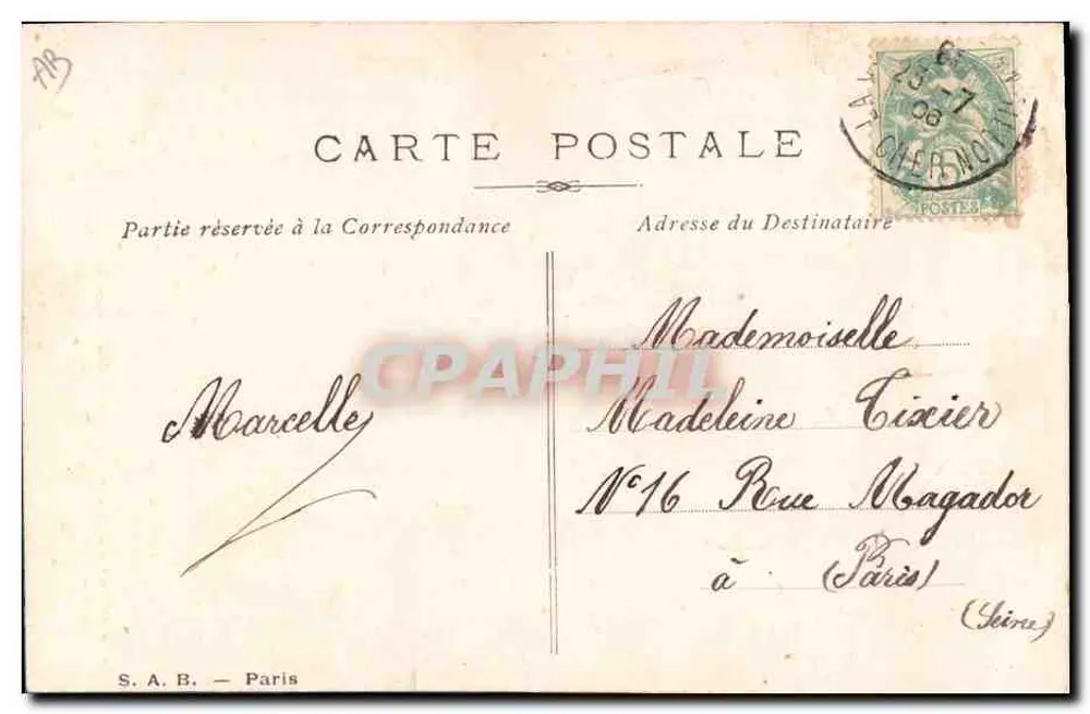 Arranjo de rosa e flores azuis — Boas Festas — S.A.B. Paris - Verso