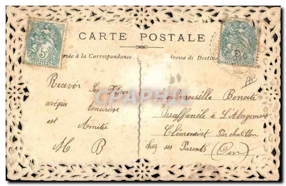 Arranjo de pensos — De longe, de perto, eu penso em você — Carta postal decorada com renda - Verso