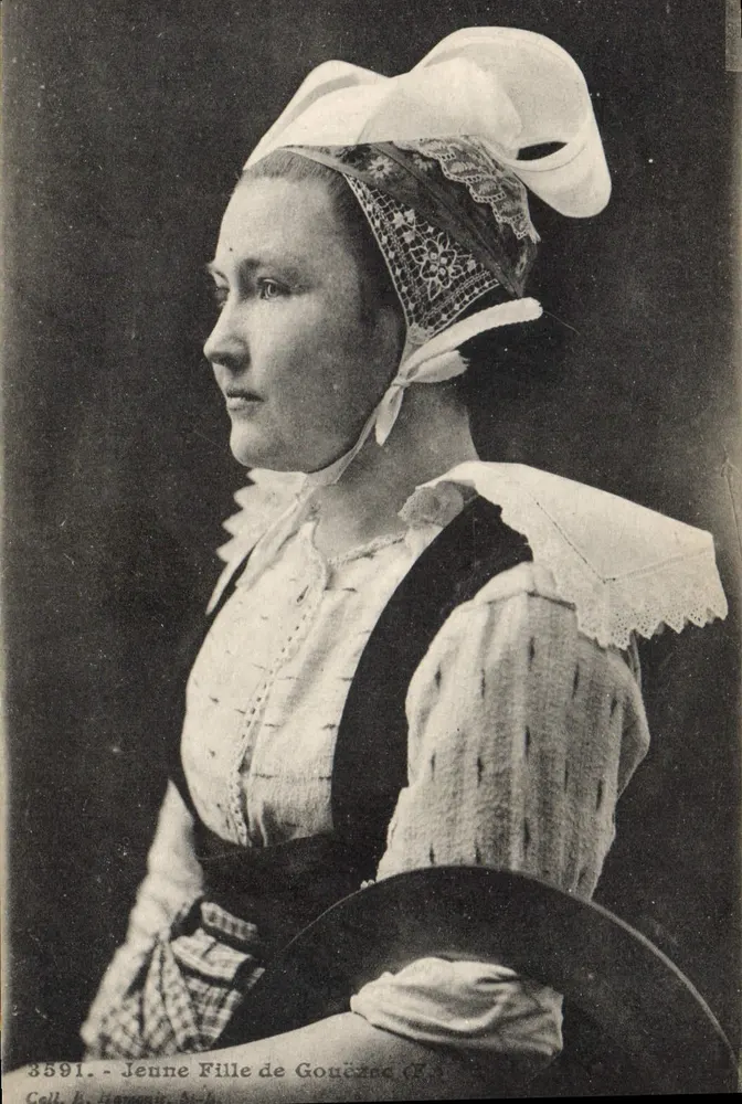 Jovem Mulher de Gouëzec (F) — retrato em traje tradicional — Cell, E. - N° 3591 - Frente
