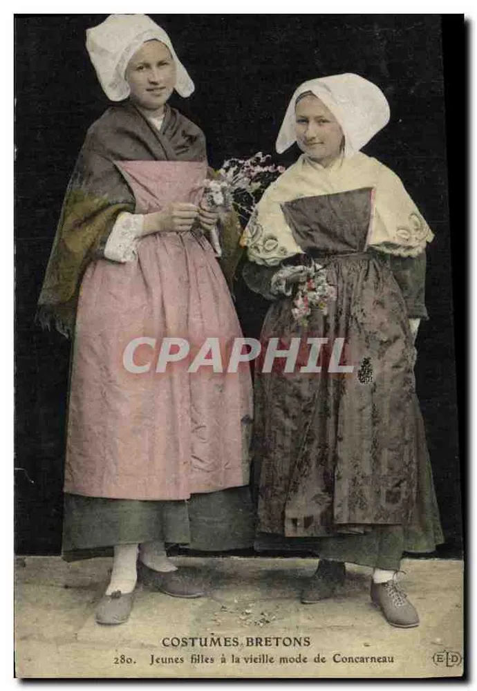 Junge Mädchen in alter Mode aus Concarneau — BRETONISCHE TRADITIONSKLEIDUNG — ELD n°280 - Vorderseite