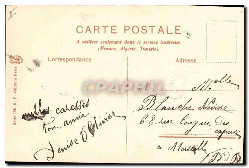 Flores e pombas — Lembrete — K. P. editores Paris, Série 198 - Verso