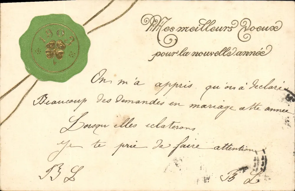 Carta postal de boas-vindas — 1903 — editor Clément, Tourville & Cie, Genebra - Frente