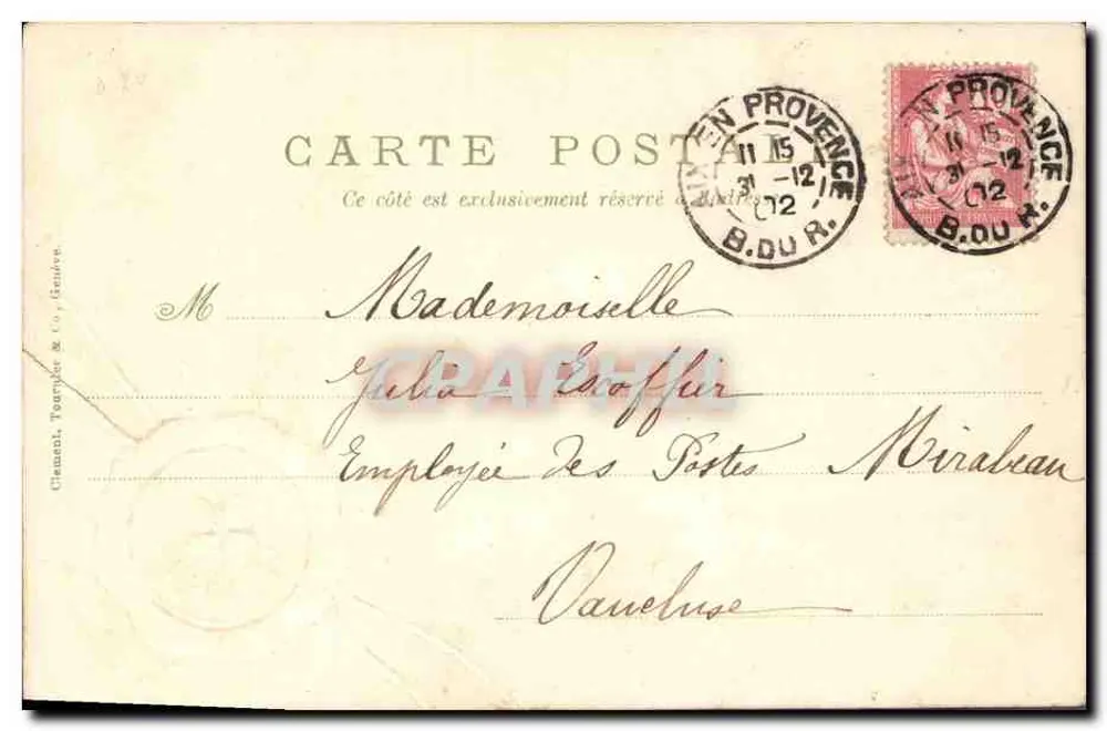 Carta postal de boas-vindas — 1903 — editor Clément, Tourville & Cie, Genebra - Verso