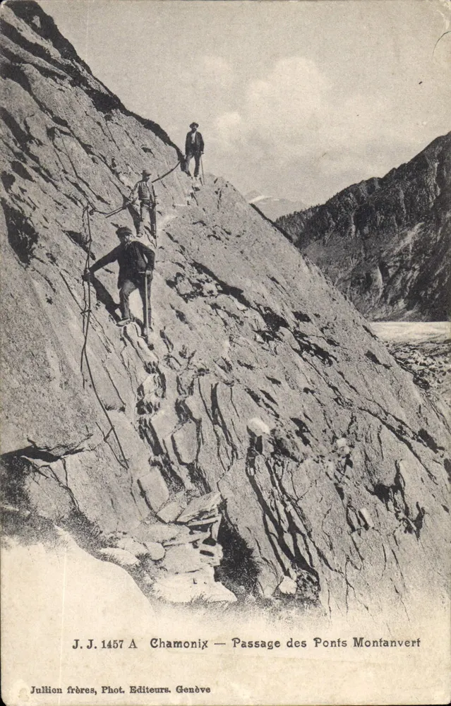 Chamonix — Passagem dos Ponts Montanvert — Jullion frères, Fot. Editeurs, Genebra, n° 1457 A - Frente