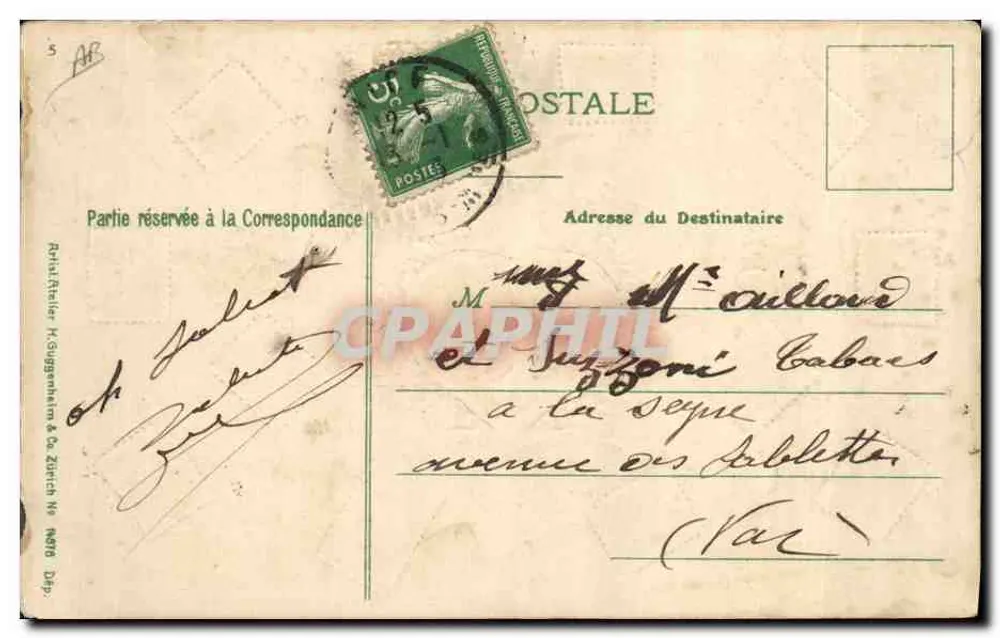 Die Sprache der Briefmarken — Illustrierte Karte mit Briefmarken und Liebesbotschaften — Verleger nicht sichtbar - Rückseite