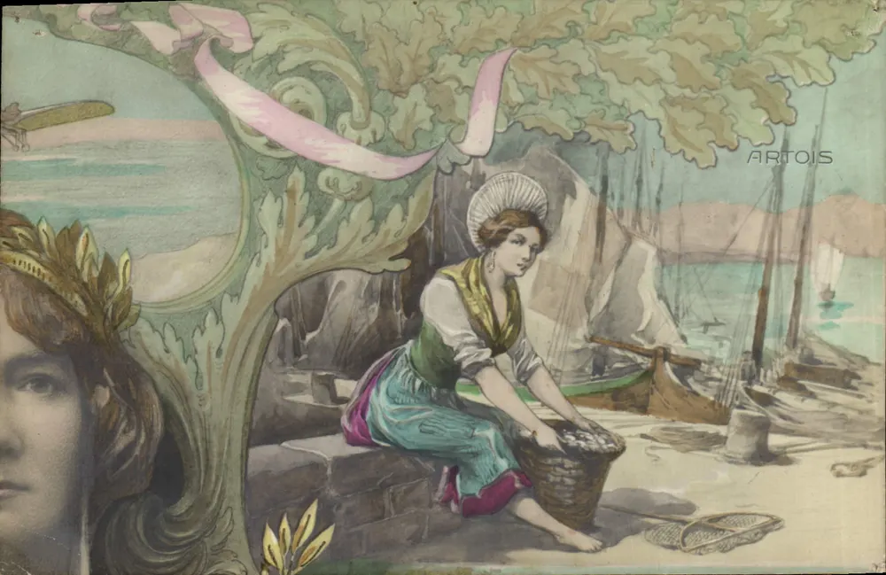 Femme lavant du linge à la plage — scène maritime — éditeur ARTOIS - Vorderseite