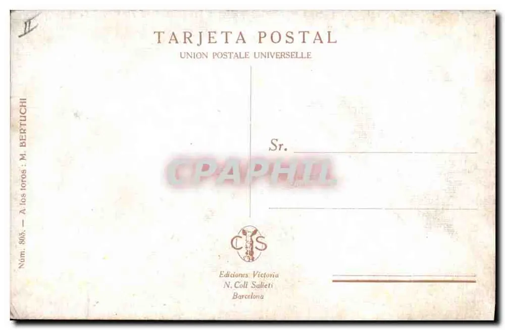 Os touros — A los toros — Edições Victoria N. Coll Sallieti, Barcelona, n° 805 - Verso