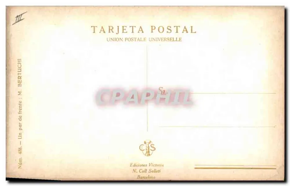 Touro na arena — touro preto e branco com matador — Edições Victoria N. Coll Salieti, Barcelona, n° 488 - Verso