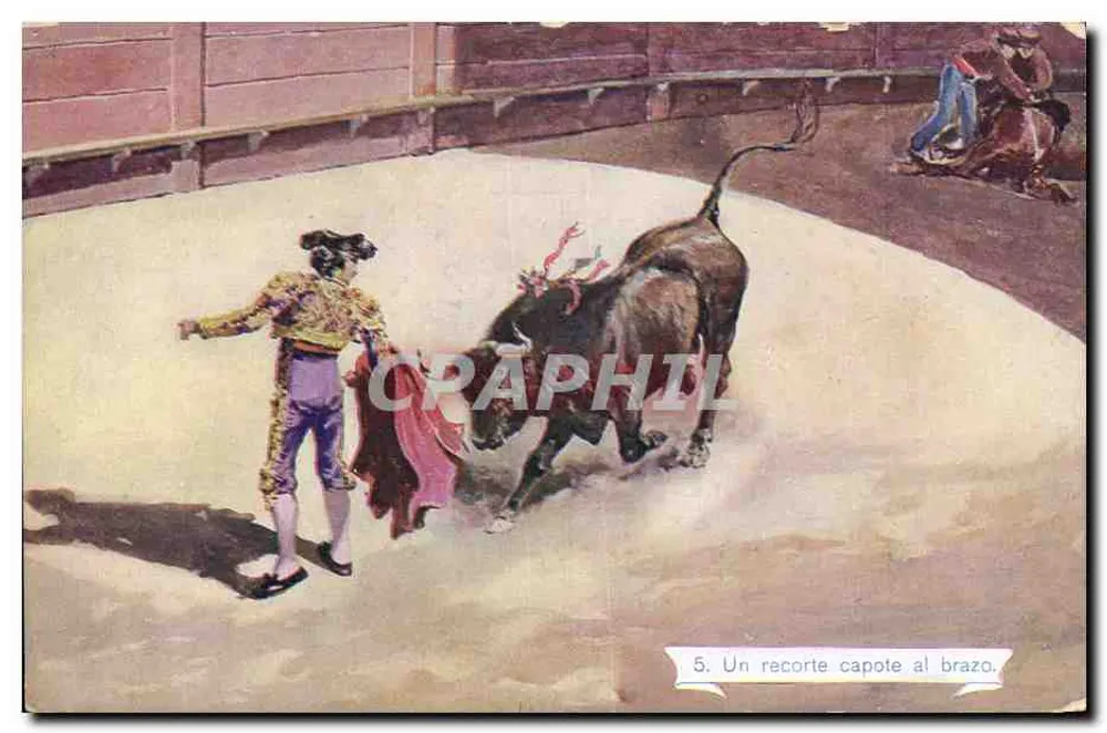 Ein Mann schneidet die Capote am Arm — Stierkampfszene — Serie 1059, n°5 - Vorderseite