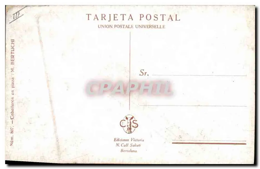 Cavalos na praça — toureiros e touro — Ediciones Victoria, N. Coll Salièti, Barcelona, Núm. 807 - Verso