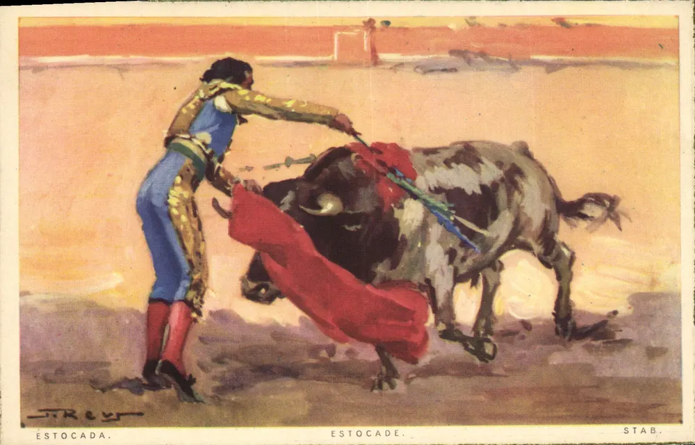 Estocada — cena de tauromaquia — J.T.R. e STAB. - Frente