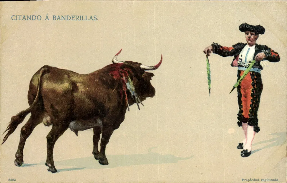 Stierkampf-Szene — Matador, der Banderillas wirft — Eigentum registriert, n° 5383 - Vorderseite