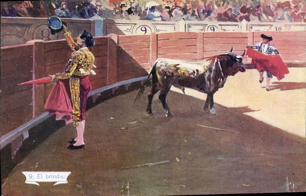 Torero e touro — O brindis — série 1059, n°9 - Frente