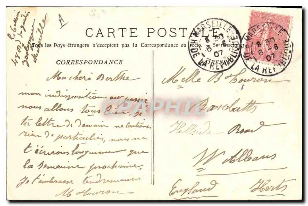 Marseille - Kolonialausstellung - Westafrika — Cinématographe — H. W. offizielle Karte - Rückseite