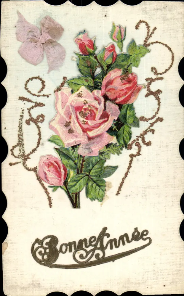 Arranjo de rosas — Boa Ano — Carta postal - Frente