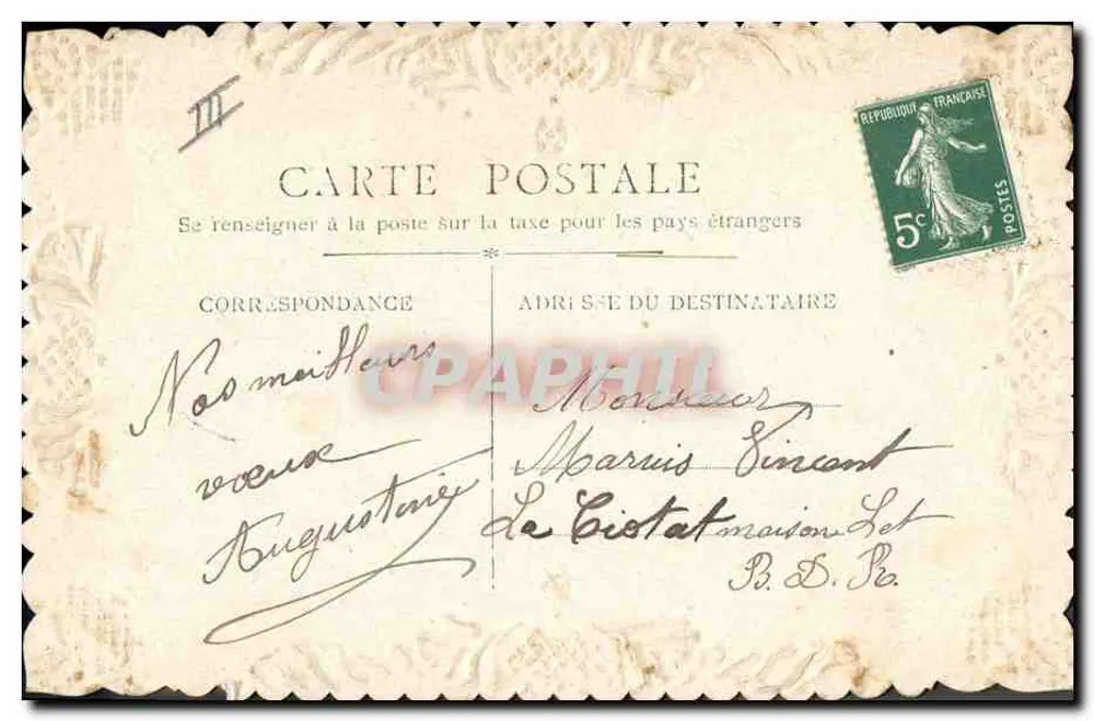 Arranjo de rosas — Boa Ano Novo — Carta postal francesa - Verso