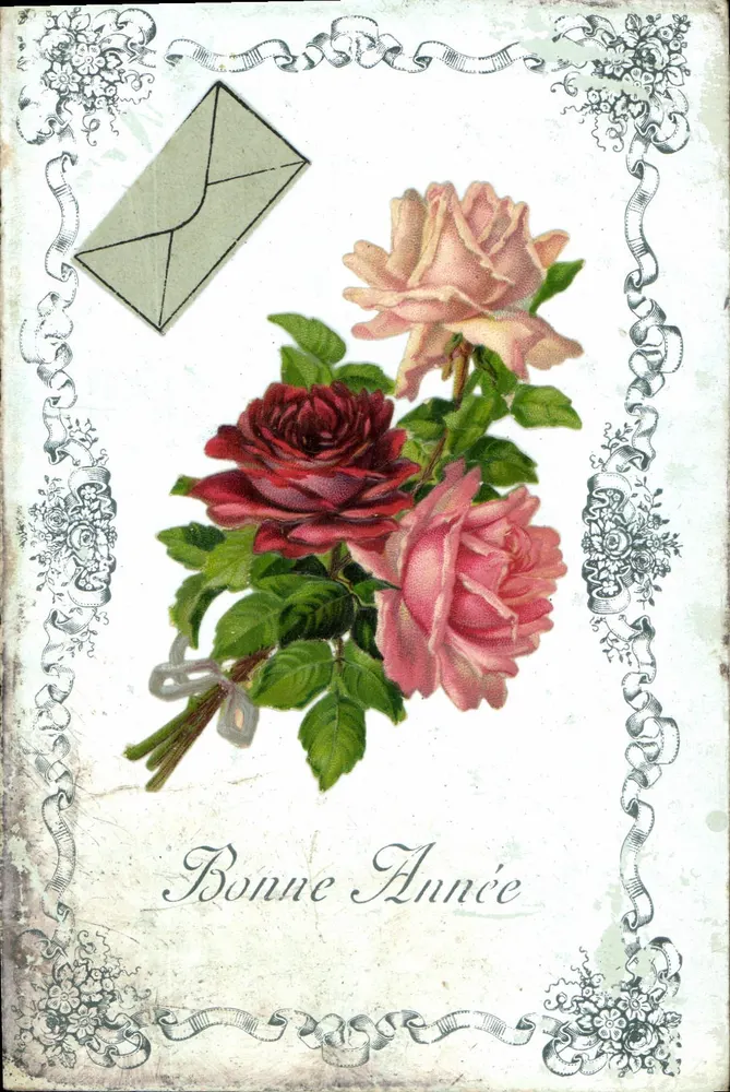 Buquê de rosas — Boas Festas — Carta postal - Frente