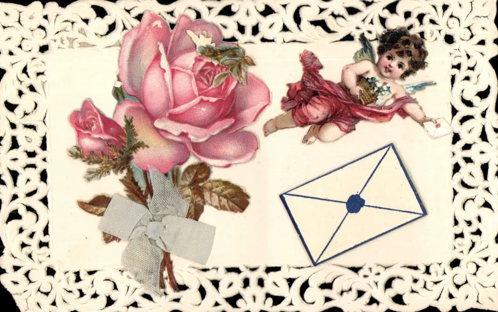 Orvalho e Cupido — carta postal decorativa — editor desconhecido - Frente